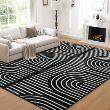 Imagem de ARKIIKI Tapetes de 15 x 23 cm para sala de estar, tapetes de área laváveis Boho para quarto, tapetes antiderrapantes de borracha para sala de jantar, casa, apartamento, preto