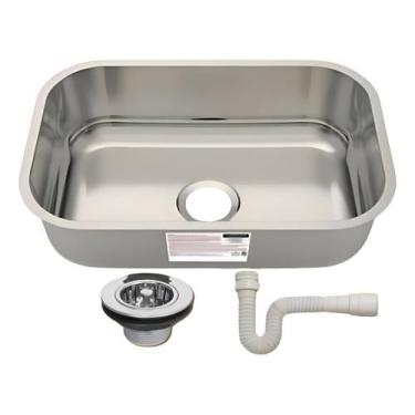 Imagem de Cuba Aço Inox Nº 1 Retangular Tramontina 47x30 Válvula Sifão