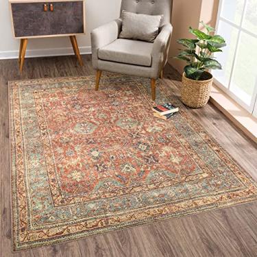 Imagem de Bloom Rugs Tapete lavável antiderrapante 1,8 m x 2,5 m - Tapete de área tradicional de terracota/mostarda para sala de estar, quarto, sala de jantar e cozinha - Tamanho exato: 1,8 x 2,5 m