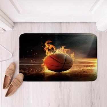 Imagem de Tapetes de banheiro de basquete para crianças tapetes de banho esportivos para jogos para banheiro para meninos crianças adolescentes decoração jogos de bola de fogo tapetes de btah para banheira de chuveiro presente para amantes de basquete acessórios de banheiro 16" x 24"