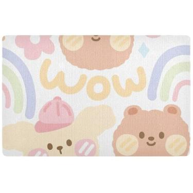 Imagem de TSENQUE Tapete personalizado pastel fofo com desenho de cachorro urso fofo tapete de boas-vindas interno, tapete de porta impermeável antiderrapante para casa lavável, 81 cm x 50 cm