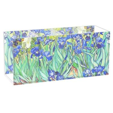 Imagem de TSENQUE Porta-canetas de mesa de desenho animado personalizado, arte com flores de íris, pintura de Vincent, caneta, pincel de acrílico, copos, armazenamento de lápis
