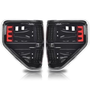 Imagem de PIT66 Luzes traseiras de LED compatíveis com Ford F150 2009-2014 estilo ponto de LED preto alojamento lente transparente conjunto de lâmpada traseira #BL3Z13405B