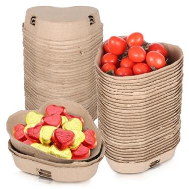 Imagem de Rainmae Pacote com 30 cestas de frutas frescas de fibra de polpa natural em forma de coração, para morango, mirtilo, vegetais, frutas silvestres, decoração de festa