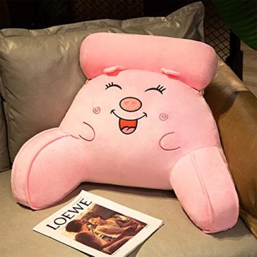 Imagem de Almofada de leitura macia, apoio lombar, almofada de assento com suporte de braço de pescoço, encosto para ler livros, jogos, relaxar ou assistir TV, rosa, 60 x 40 cm