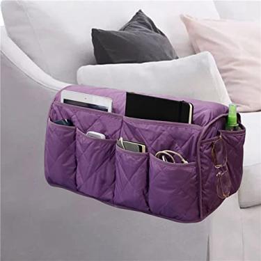 Imagem de BAGASI Suporte de controle remoto com 8 bolsos, organizador de apoio de braço, poltrona, bolso lateral, poltrona, poltrona, suporte de armazenamento de sofá para revistas, tablet e telefone, roxo