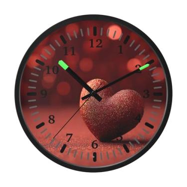 Imagem de CEBUGI Relógio de parede com luz noturna de 30,5 cm que brilha no escuro com sensor de voz, 1 relógio de parede de coração vermelho operado por bateria para decoração de quarto e sala de estar