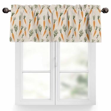 Imagem de Cortinas de cozinha 106 x 45 cm, sanefas de cenoura de páscoa para janelas com bolso de varão para sala de estar, laranja, painel único, decoração, cortina curta