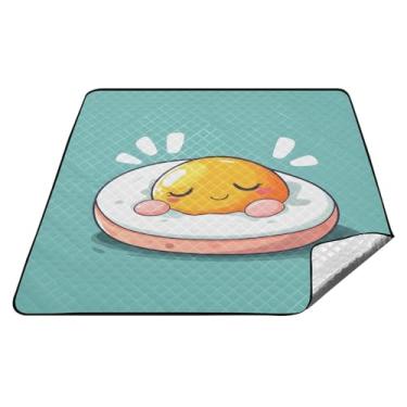 Imagem de Joitme Cobertor de piquenique ao ar livre Happy Fried Egg Green, cobertores de piquenique Oxford, cobertor impermeável para estádio