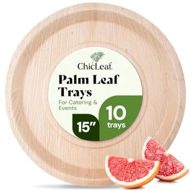Imagem de Chic Leaf Bandeja de folha de palmeira redonda totalmente natural compostável e descartável retangular de 38 cm para festas, tábuas de charcutaria, catering e casamentos - Pratos de festa de folha de