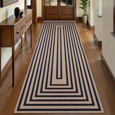 Imagem de Tangsoo Easy Jute Tapete de 6 x 20 cm Lavável para Corredores, Antiderrapante, Preto, Geométrico, Fino, Interior e Exterior, Tapete Moderno para Casa de Fazenda para Cozinha, Lavanderia, Quarto