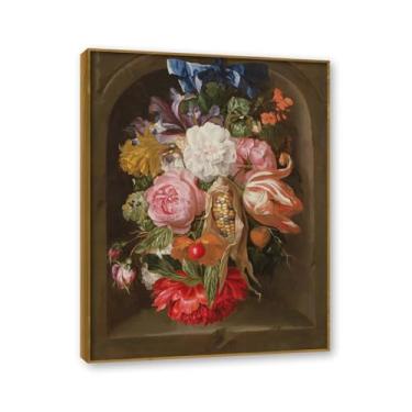 Imagem de NHLDZYH Moldura de teca. Arte de parede em tela de especiarias coloridas e colher de tempero | Decoração de cozinha vintage | Arte moderna para casa e sala de jantar. B60. 80 x 105 cm - 31,5 x 41,3