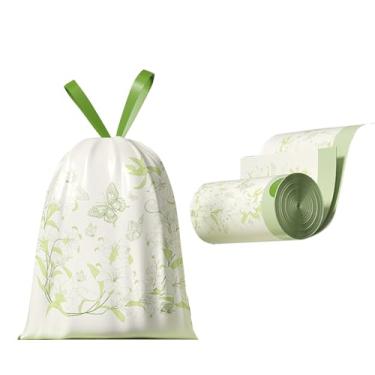 Imagem de 50 sacos de lixo de 4 galões com cordão e forro de plástico separado sem rasgos para banheiro, escritório, casa, quarto, sacos de lixo pequenos (verde, 50 unidades)