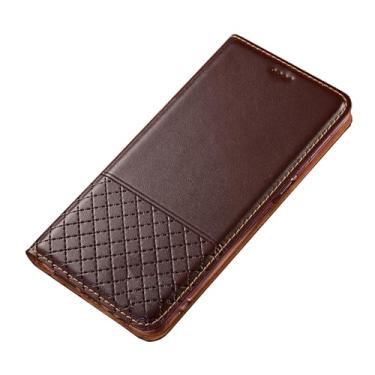 Imagem de FWYANZH Capa de couro para iPhone 16E, capa carteira de cobertura total de couro genuíno antiqueda fecho magnético slot para cartão capa de suporte, marrom, 16E