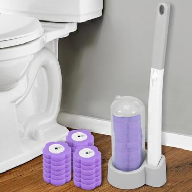 Imagem de Kit de limpeza de escova de vaso sanitário com refis de escova de vaso sanitário prática escova de vaso sanitário com alça longa e suporte de armazenamento kit de limpeza de vaso sanitário