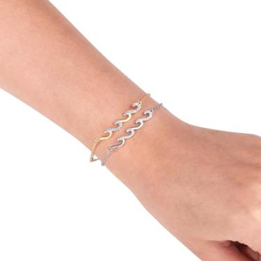 Imagem de 2 pulseiras de onda para mulheres, pulseiras de amizade de ouro e prata, pulseiras femininas estilosas, melhores amigas, melhores amigas, joias de mão para mulheres