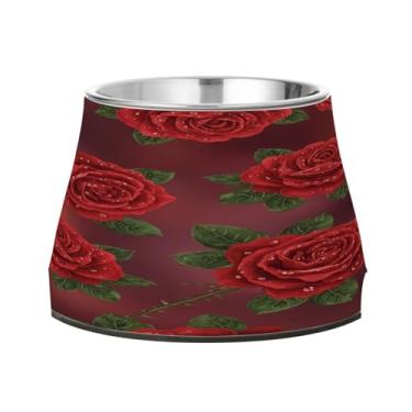 Imagem de CEBUGI Tigelas de aço inoxidável para cães e gatos, resistentes à ferrugem, removíveis, para cães e gatos, tigela elevada antiderrapante para alimentação de cães e gatos, rosa vermelha