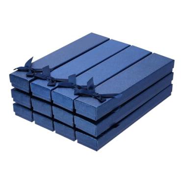 Imagem de PATIKIL Caixa de presente de joias de 21 x 3 x 2 cm, pacote com 12 unidades, caixa de colar retangular puro de papel de papelão com inserções de espuma, laço para casamento, aniversário, aniversário