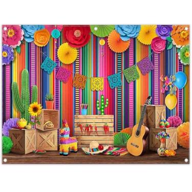 Imagem de Swepuck Tecido de 2,4 x 1,8 m Cinco de Mayo Pano de Fundo Mexicano Fiesta Listras Coloridas Flor Chili Cacto Guitarra Fotografia Fundo Festival Decorações Festa Banner Cabine Foto