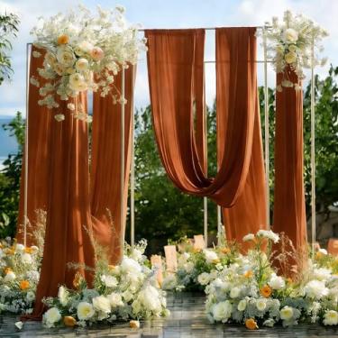 Imagem de Shillance Tecido drapeado de terracota para arco de casamento, 2 pacotes de 73,7 cm x 5,8 m de tecido transparente, cortina de arco, cortina de teto, para decoração de festa de aniversário