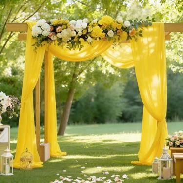 Imagem de Shillance Tecido drapeado de arco de casamento amarelo, 1 pacote com 73,7 cm x 5,8 m de tecido transparente, cortina de arco, cortina de teto, para decoração de festa de aniversário
