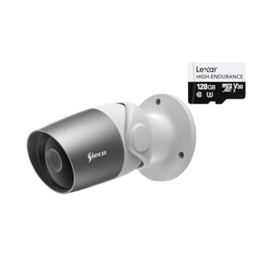 Imagem de Sieco Câmera de Segurança Wi-Fi S34, Full HD 1080p, IP65, Visão Noturna 10m, Áudio Bidirecional, Detecção de Movimento, Cartão Lexar High-Endurance 128GB, Monitoramento Remoto