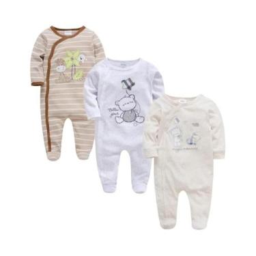 Imagem de Conjunto De 3 Peças De Macacão De Manga Longa Para Bebês Meninas Com D