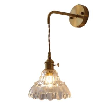 Imagem de Arandelas de parede de vidro sombra de flor vintage luzes de parede com interruptor moderno ajustável linha suspensa lâmpadas de parede para quarto cabeceira sala de estar bar restaurante loft