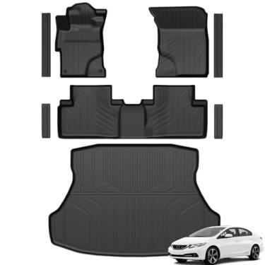 Imagem de GALVAGNITE Tapetes de chão para Honda Civic Sedan 2012-2015, tapetes para todos os climas, forro de carga e acessórios de protetores de peitoril de porta, conjunto de cobertura total (não serve para