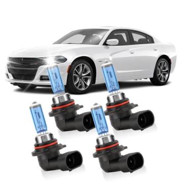 Imagem de KINGSOFE Faróis de halogêneo para Dodge Charger 2016-2020, 9005/HB3/H10 lâmpadas de feixe alto e 9005 de farol baixo, luzes frontais brilhantes do carro, Plug and Play, pacote com 4