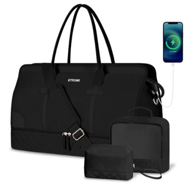 Imagem de ETRONIK WETRONIK Bolsa feminina de fim de semana, bolsa de viagem grande com compartimento para sapatos e bolso molhado, bolsa noturna para mulheres, bolsa de viagem grande com compartimento para