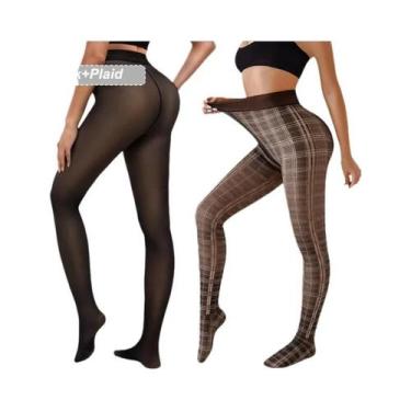 Imagem de Leggings Femininas Forradas Com Fleece, Pacote Com 2, Meia-Calça Preta