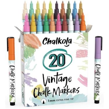 Imagem de Marcadores de giz líquido para quadro-negro (20 cores vintage) – Canetas marcadoras arrojadas apagáveis a seco para quadros-negros, placas, bistrô – ponta de 1 mm – 50 etiquetas de giz
