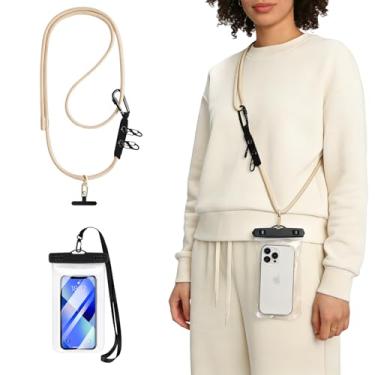 Imagem de Sayene Cordão de telefone com alças para pendurar e capa de telefone à prova d'água, alça de telefone ajustável anti-roubo transversal para telefones de ≤ 17 cm, conjunto transversal de cordão de