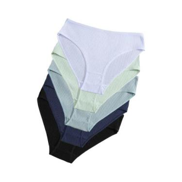 Imagem de Calcinhas De Algodão Listradas De Cintura Baixa Para Mulheres 5PCS Lin