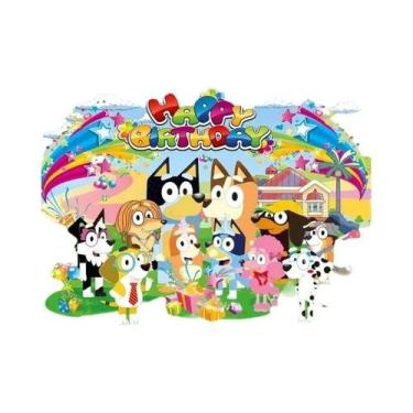 Imagem de Bandeira De Aniversário Bluey Moose 125x80cm Decoração De Festa De Fam