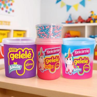 Imagem de Kit Slime Gelelé Unicórnio Glitter Bolinha Brinquedo Surpresa Combo 3 