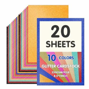 Imagem de Cartolina grossa com glitter, 10 cores variadas, 20 folhas, papel de construção com glitter, 250 g/m2, cartão de papel brilhante durável para artesanato, decoração, cartão faça você mesmo, álbum de