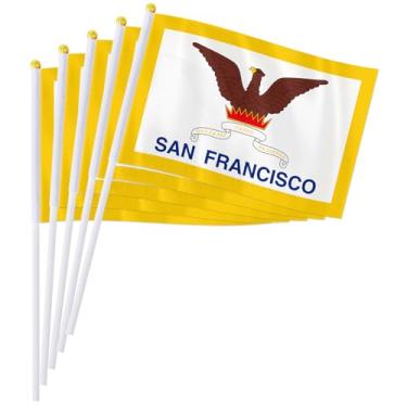 Imagem de PTEROSAUR Conjunto de bandeira portátil da cidade de São Francisco, 14 x 20 cm, mini bandeira de São Francisco para desfiles, festas, celebrações e decoração de casa (pacote com 50)
