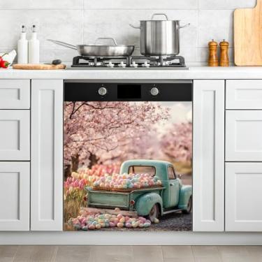 Imagem de NYZE Capa de ímãs para lava-louças de Páscoa, adesivo magnético para lava-louças, decorativo, reutilizável, capa para máquina de lavar louça (caminhão e ovos)