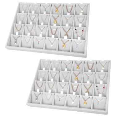 Imagem de mekueeex 2 peças, bandeja organizadora empilhável de veludo gelo cinza com divisórias removíveis, caixa de armazenamento com vários compartimentos para brincos, colares, pulseiras, anéis – 35 x 24 x 3