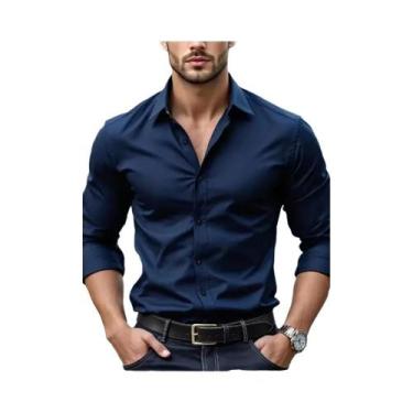Imagem de Camisa Formal Masculina Slim Fit Preta, Casual De Negócios, Sem Necess
