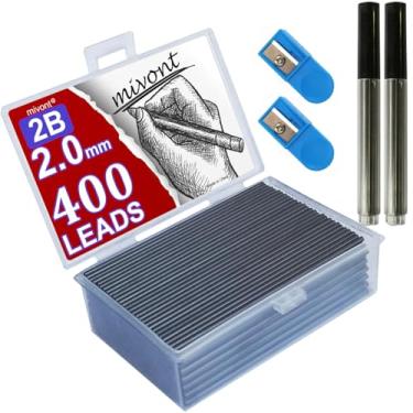 Imagem de mivont 400 refis de grafite 2,0 mm 2B grafite mecânico lapiseira resistente à quebra para escrita e desenho suaves, compatível com lápis mecânicos de 2,0 mm