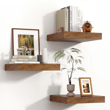 Imagem de Prateleiras quadradas flutuantes para parede, 30,5 cm L x 30,5 cm P x 3,5 cm A, pacote com 3 pequenas prateleiras de madeira projetadas montadas na parede com suportes invisíveis para sala de estar