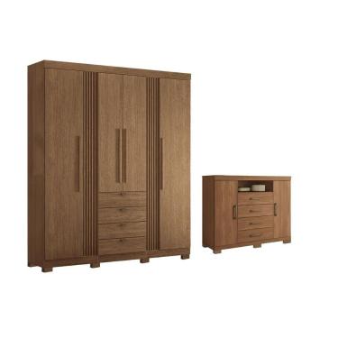 Imagem de Guarda Roupa e Cômoda Casal QC285 4 Portas de Bater 4 Gavetas em MDP com Prateleira e C...