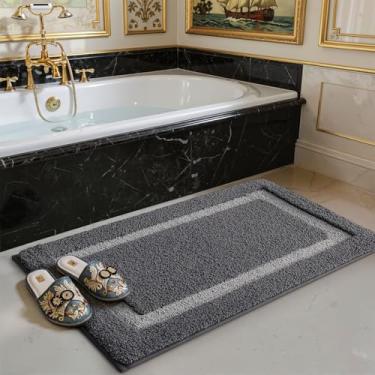 Imagem de LUMI Tapete de banheiro, 61 x 91 cm, antiderrapante, lavável, tapete de banho macio absorvente, tapetes de microfibra fofa para chão, banheira de chuveiro, entrada, cinza escuro