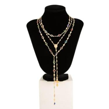 Imagem de tincolia Joias de luxo com pingente de cruz em forma de coração, design em camadas de cristal, gargantilha de flor pequena incrustada de diamante