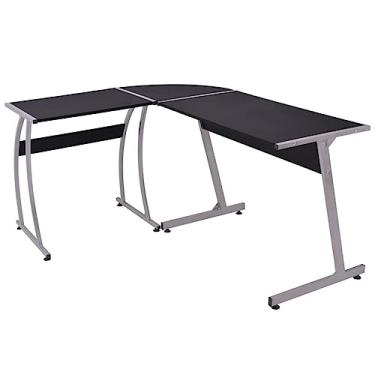 Imagem de Mesa de jogos, mesa de computador, mesa de canto rústica em forma de L, mesa de canto para escritório em casa, para pequenos espaços, casa, estudante, quarto, mesa de escrita, fácil de montar