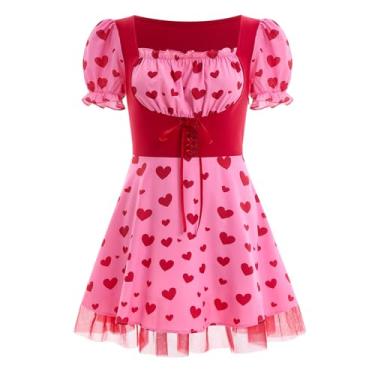 Imagem de IMEKIS Vestido de Dia dos Namorados para Mulheres: Fantasias de Halloween Adulto Cosplay Gótico Punk Tule Skater Espartilho Anime Milkmaid Vestido Aniversário Sessão de Fotos Roupa Roupas Rosa Coração