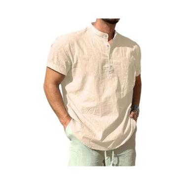 Imagem de Camiseta Masculina Leve De Algodão E Linho Com Gola Henley, Casual De 